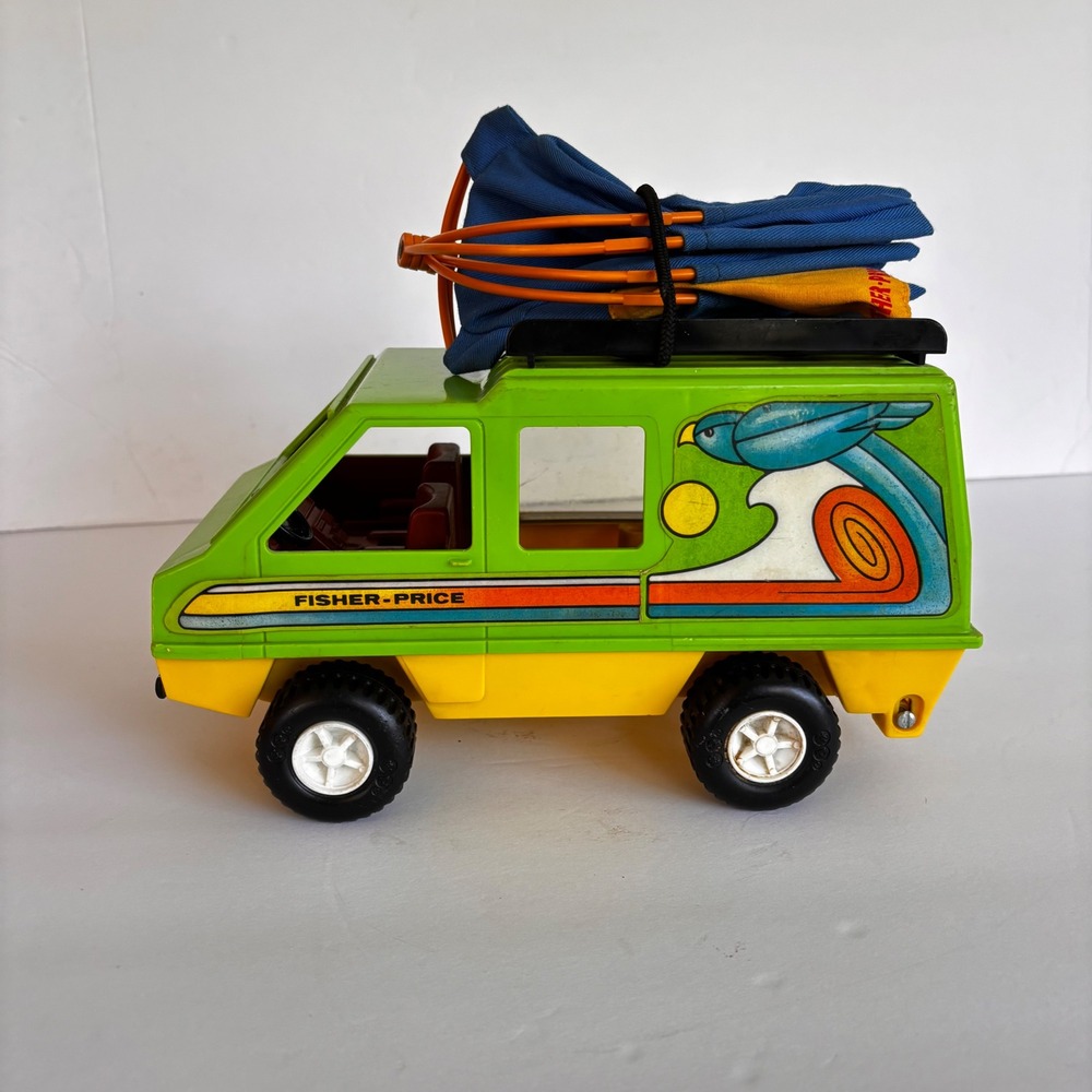 Vintage Fisher Price Wilderness Explorer Green Van with Tent 1970s Toy 318 - Picture 2 of 11